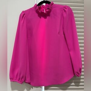 J. Crew Bright Fuchsia Ruffle-Neck Long Sleeve Blouse